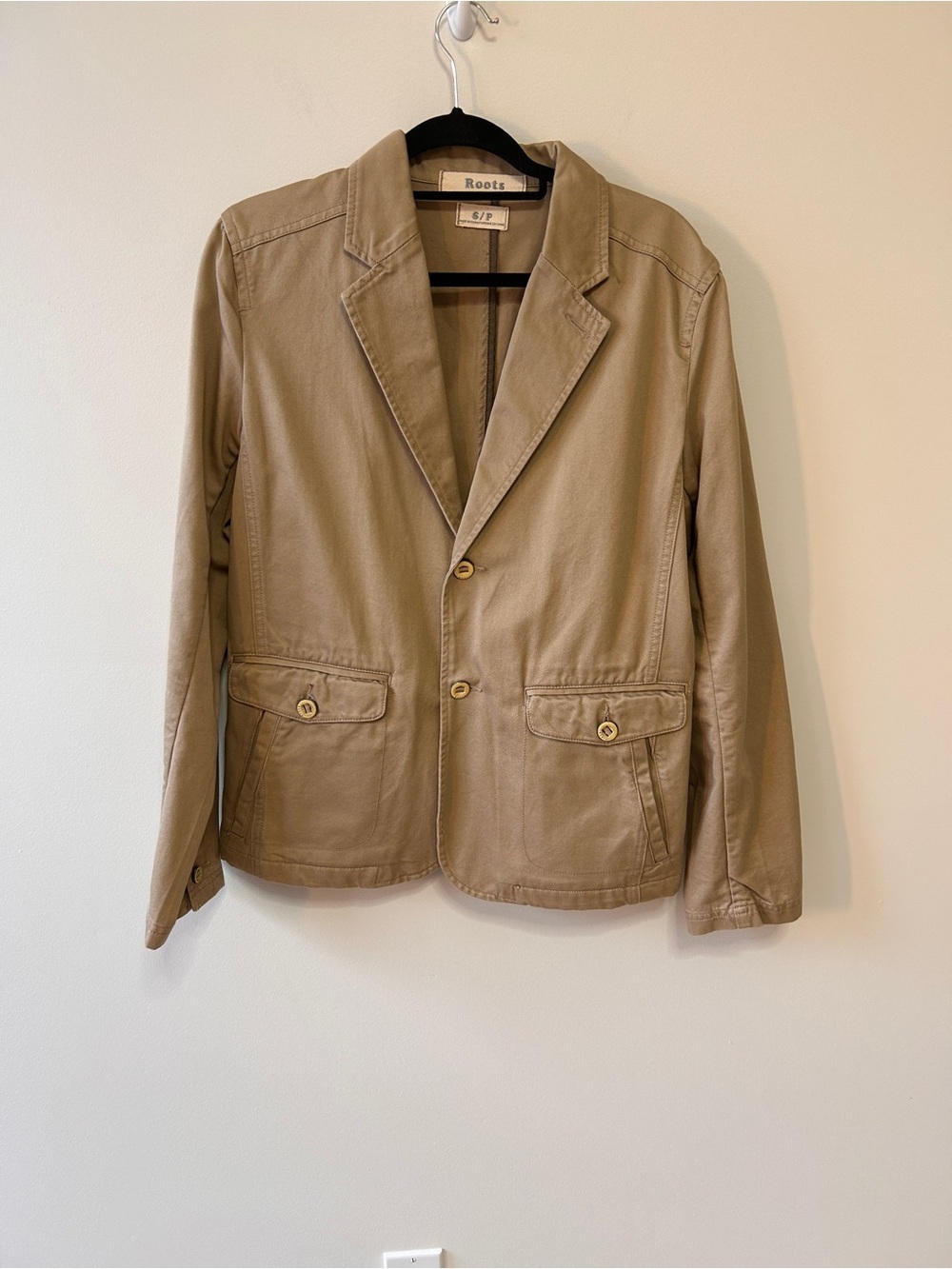 Roots Mens Size Small Cotton Khaki Tan Cotton Blazer Safari Jungle Academia - Picture 2 of 12